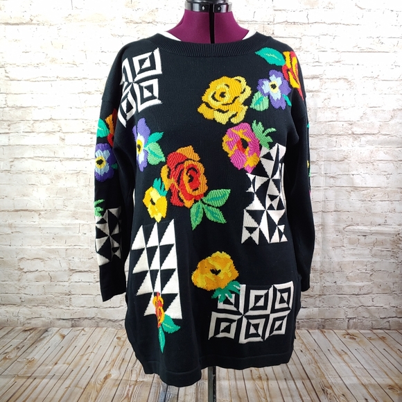 Escada Sweaters - ESCADA FLORAL PRINT SWEATER SZ 40